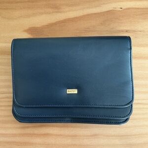 Buxton Soft Leather Black Crossbody Purse Wallet Clutch Organizer Shoulder Bag.